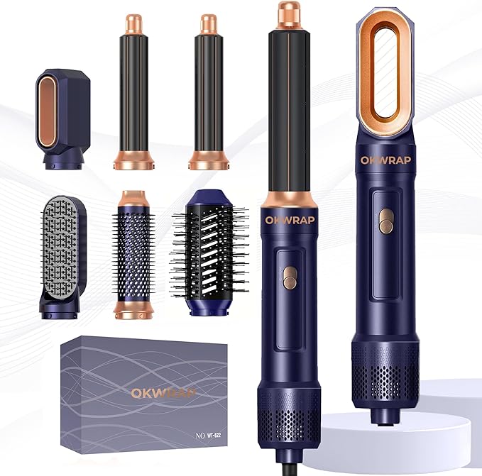 6 in ONE Blow Dryer Brush,Air Curling Iron Round Brush Blow Dryer 800W,Ionic Hair Dryer Brush for Women, Hot Air Brush Hair Styling Tools 100-120V