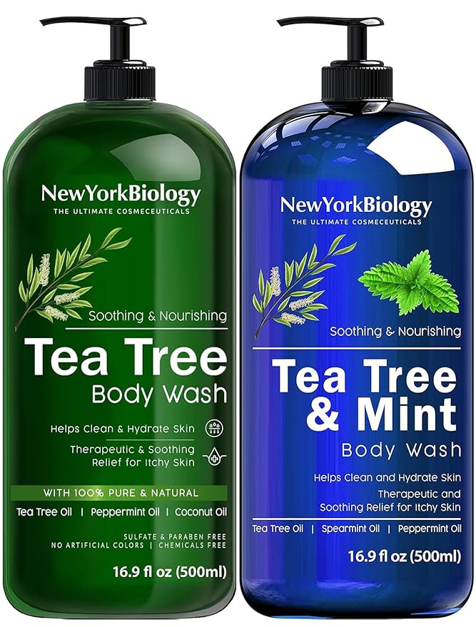 New York Biology Tea Tree Body Wash with Tea Tree Mint Body Wash for Men and Women - Helps Jock Itch & Itchy Skin, Nail Fungus, Athletes Foot, Eczema & Body Odor, Ringworms – 16 Fl Oz