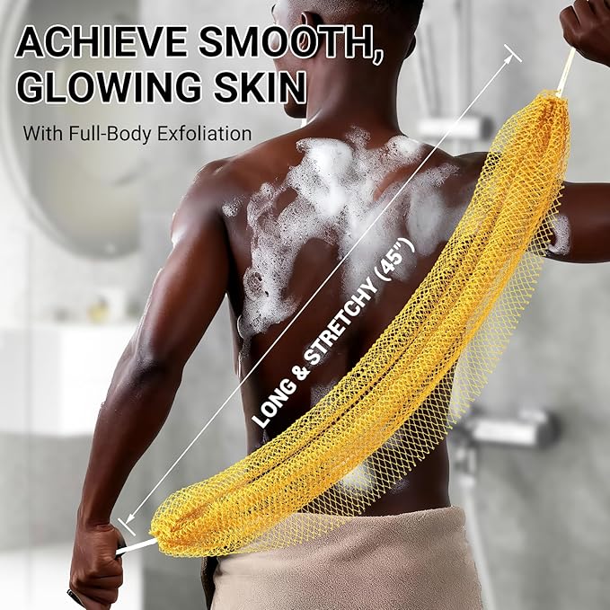 African Net Sponge Authentic for Exfoliating - Extra Knots for Deep Cleansing & Back Scrubbing - Body Scrubber Washcloth for Women & Men - Daily Shower Exfoliator for Smooth, Glowing Skin(Yellow)