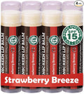 Earth's Daughter SPF Lip Balm 4-Pack Strawberry Flavor - Lip Sunscreen, SPF 15, Organic Ingredients, Beeswax, Coconut Oil, Vitamin E - Hypoallergenic, Paraben Free, Gluten Free