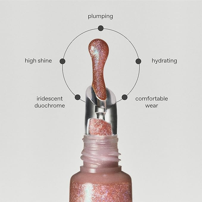 r.e.m. beauty by ariana grande On Your Collar Plumping Lip Gloss | High Shine Plumping Gloss | Hydrating Comfort | Iridescent Duochrome Finish that Sparkles (Fembot) | powerfully plumping, sparkly finish