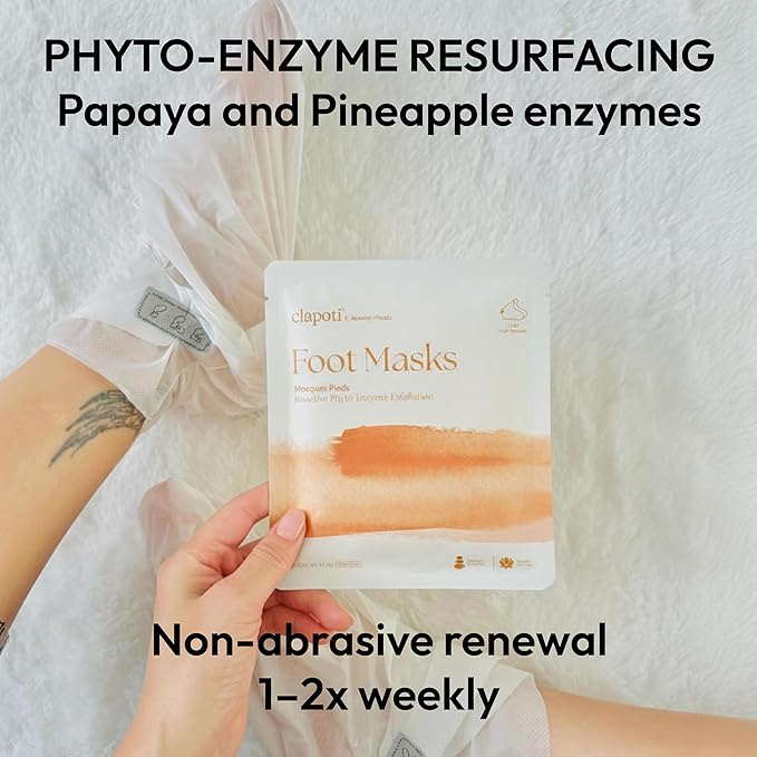 Korean Enzyme Exfoliating Foot Mask – Weekly Surface Renewal & Prep Reset, Gentle Non-Peeling Papaya & Pineapple Phyto-Enzymes, 99% Natural Treatment Socks for Rough Feet, 1 Pack