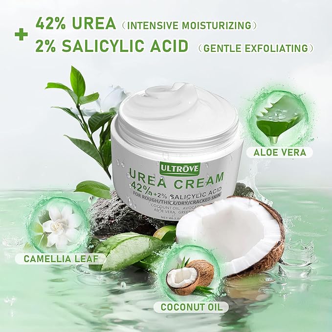 Urea Cream 42% - 2% Salicylic Acid Foot Moisturizer - Callus & Dead Skin Remover, Repairing Foot File, 3.5 oz