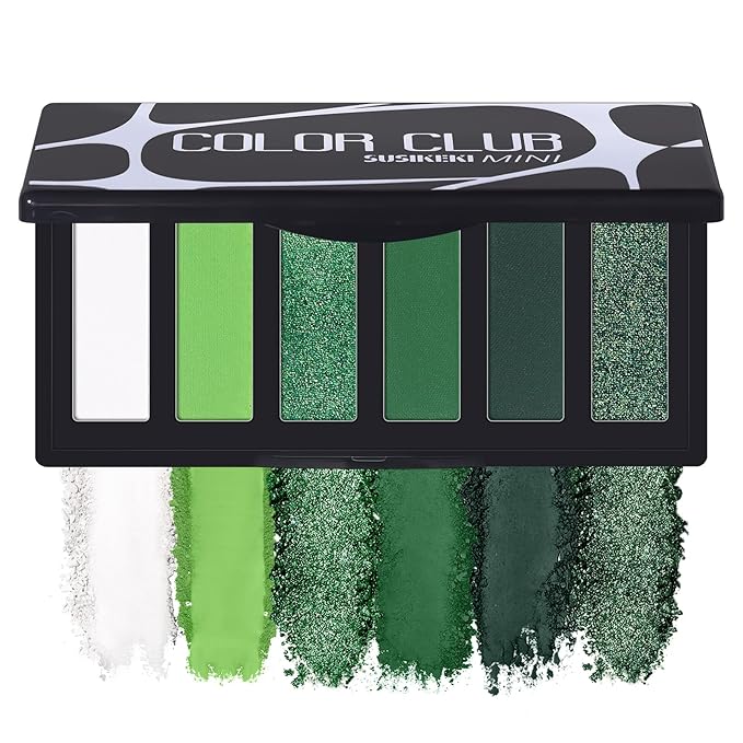SUSIKEKI Green Eyeshadow Palette with Mirror Lime Forest Emerald Tones Matte Shimmer 6 Colors Mini Eye Shadow Pallet Travel Size Highly Pigmented for Goth Fairy Joker Wicked Halloween Parties Makeup