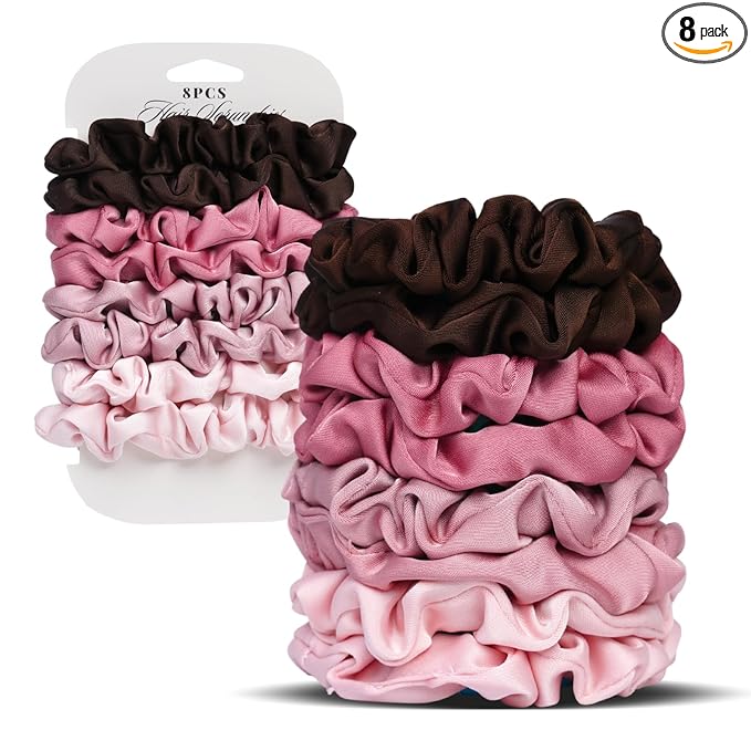 Ultra-Petite Satin Scrunchies for Women – 8PCS Blush Small Hair Ties – Soft Silk-Like Mini Hair Bands, No Crease, Frizz-Free, Gentle on Hair, Perfect for Daily Wear & Sleep
