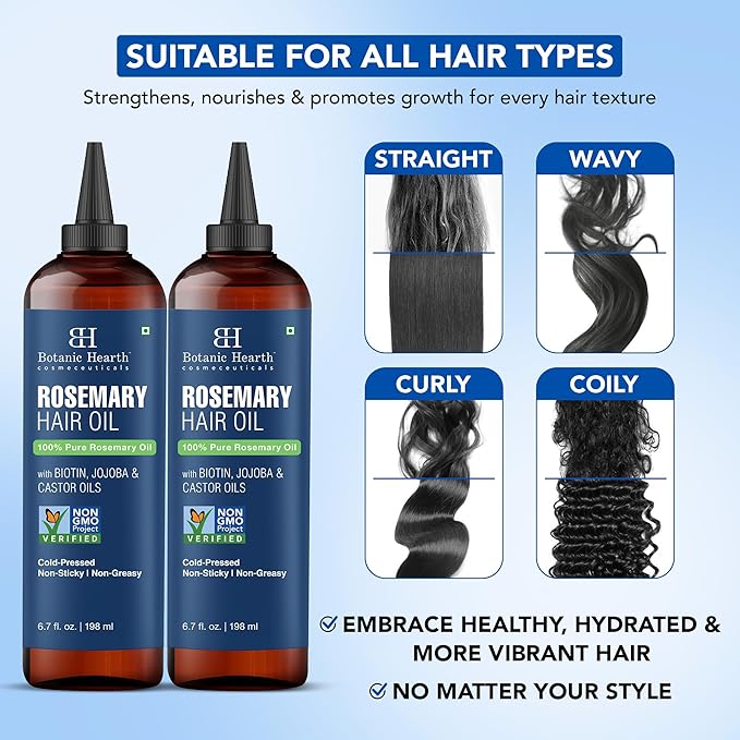 Botanic Hearth Hair Oil for Hair Growth | Rosemary Oil for Hair Growth with Biotin, Castor & Jojoba | Hair Relaxers & Dry Scalp Treatment | Color Safe | All Hair Types | Set of 2 (6.7 Fl Oz)