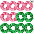 Silk Scrunchies for Women Girls 12 PCS Pink&Green Hair Scrunchies Silk Satin Hair Ties for Thick Hair Bulk Hair Ties Hair Accessories