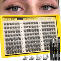 Natural Lash Clusters Kit Wispy Eyelash Clusters Kit with Invisible Band 10-16mm C Curly Natural Cluster Eyelash Extensions DIY Wispy Eye Lash Clusters with Bond & Seal and Tweezers