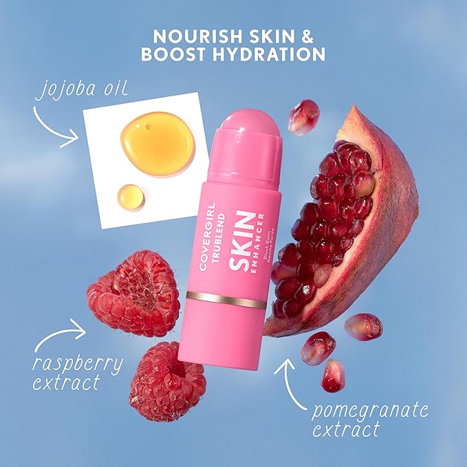 COVERGIRL Trublend Skin Enhancer Blush Balm Stick, Vegan Formula, Easy to Use, Glides on Effortlessly, Non-Greasy, Doesn't Crease - 225 Candied Strawberry (Bright Red)