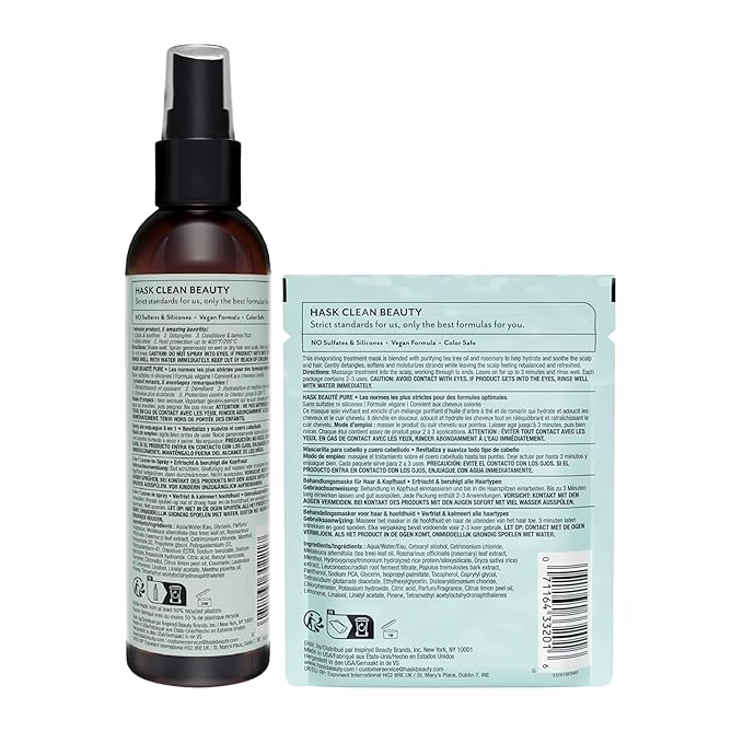 HASK Invigorating TEA TREE OIL 5-in-1 Leave In Conditioner Duo (6oz-Qty 2) & Deep Conditioner Packette, Aluminum-Free, Sulfate-Free, Paraben-Free, Color Safe, for All Hair Types
