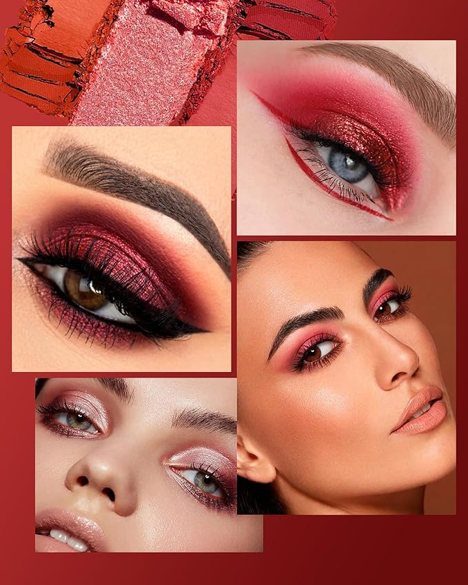 MAKI YIKA Red Eyeshadow Palette Matte Eye Shadow for Women Long Lasting High Pigmented 9 Shade Glitter Shimmer Matte Red Eye Shadows -9Red