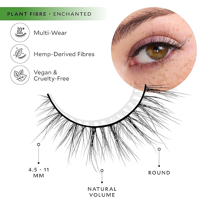 Velour Plant Fibre Eyelashes, Luxurious Hemp Derived False Lashes, Lightweight, Reusable, Handmade Fake Lash Extensions, Wear up to 25 Times, 100% Vegan, Soft and Comfortable, Enchanted