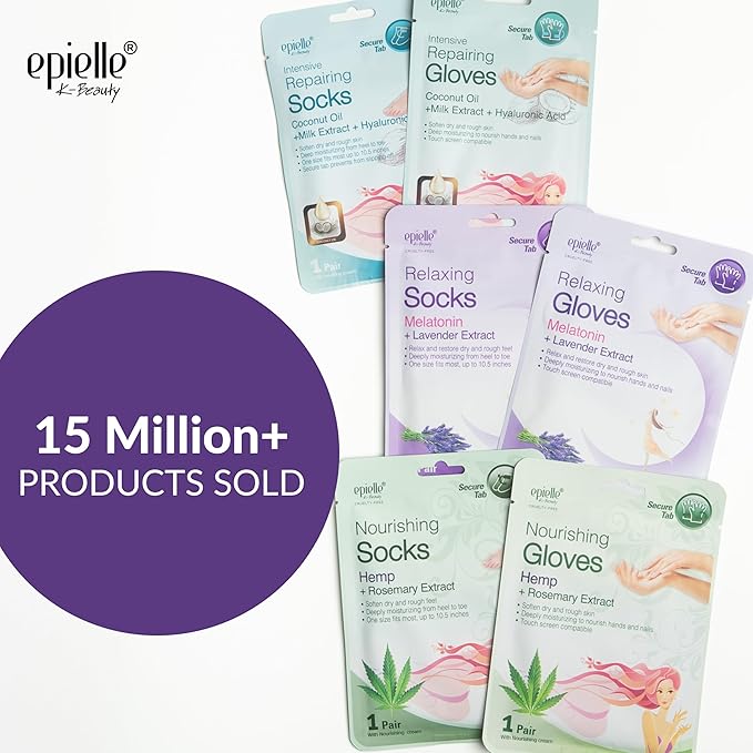 Epielle Relaxing Foot Mask 6 Pairs, Soften and Restore with Melatonin & Lavender Extract, Deep Moisturizing Socks for Dry, Cracked Feet, Self Care Gifts for Women, Spa Kit, Mothers Day Gifts