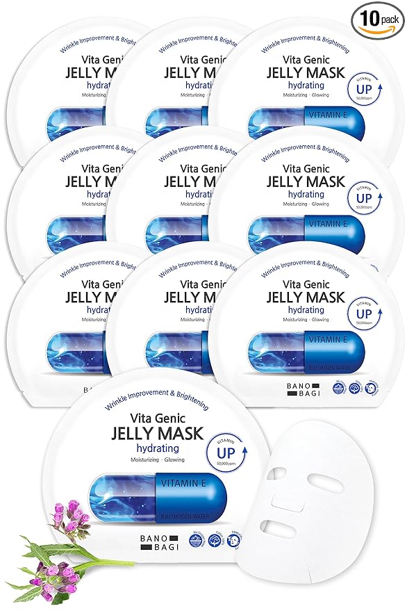 BANOBAGI Vita Genic Jelly Hydrating Face Masks Beauty w/Essence & 11 Vitamin Complex | Korean Face Mask Skin Care Sheet | Moisturizing Face Mask Facial Care for Dull & Dry Skin (1.8 fl oz, 10 Sheets)
