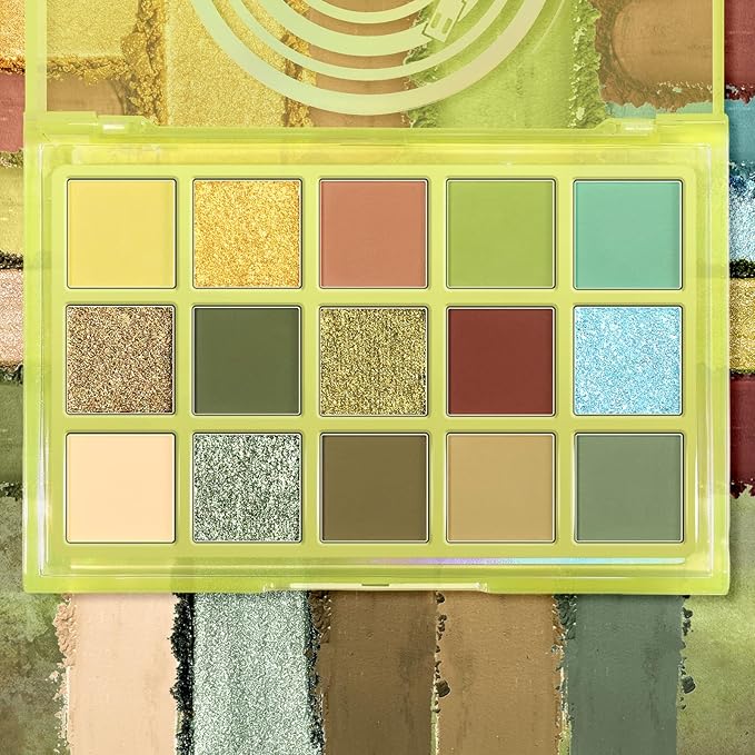 UCANBE 15 Color Eyeshadow Palette Matte Shimmer Metallic, Olive Green Earth Tone Highly Pigmented Long Lasting Blendable Eye Makeup Palette for Natural to Bold Looks