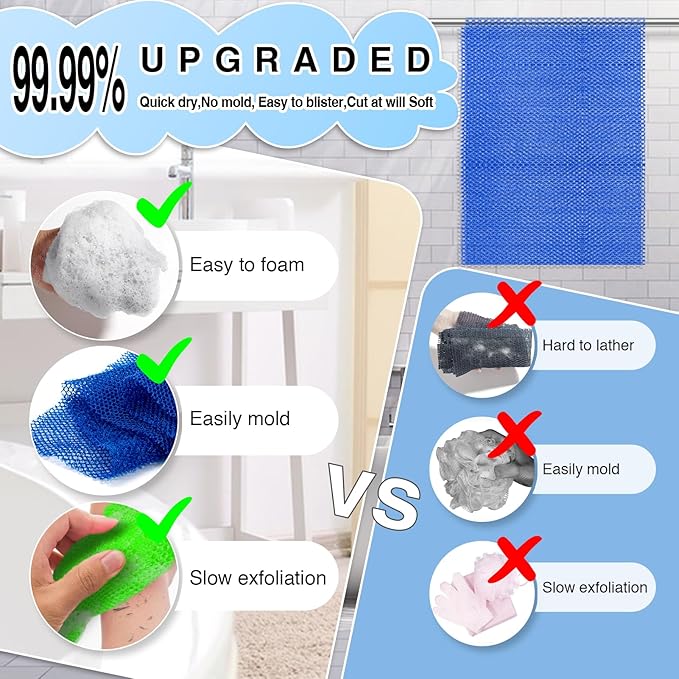 4 Pieces African Net Sponge – Premium African Net Sponge for Deep Exfoliation Quick-Dry and Reusable Mesh for Smooth Skin（Black Blue White Pink）