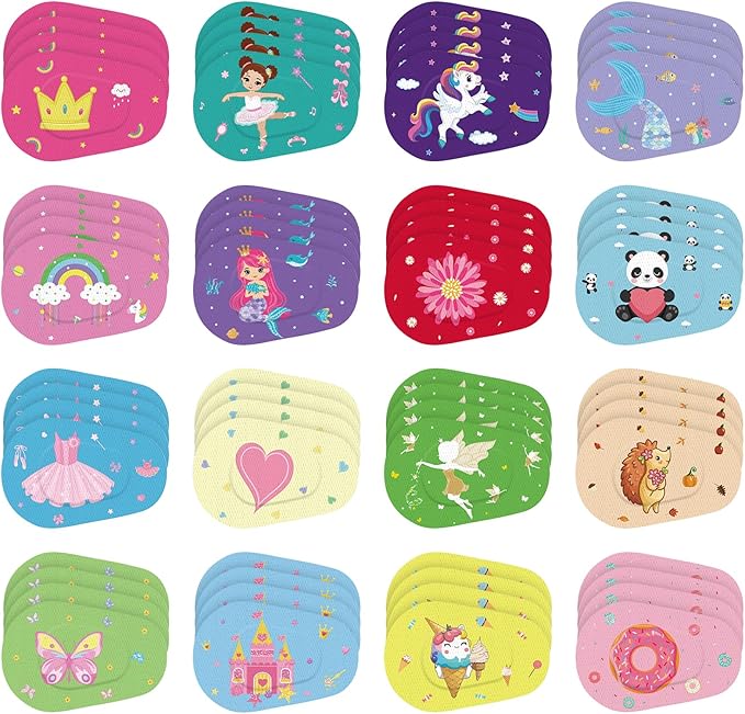 Timgle 80 Pcs Adhesive Eye Patches for Kids Girls 16 Styles Toddler Eye Patches Bulk Latex Free Light Blocking Fun Cute Designs Cotton Adhesive Bandages for Kids Toddler Girls Boys