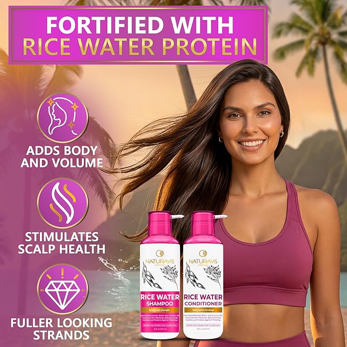 Rice Water Shampoo and Conditioner Set - Sulfate Free and Paraben Free Blend for Thinning Hair - Volume and Thickness for Fine Hair - Volumizing Salon Quality - For Women and Men - 16 Fl Oz (Set of 2)