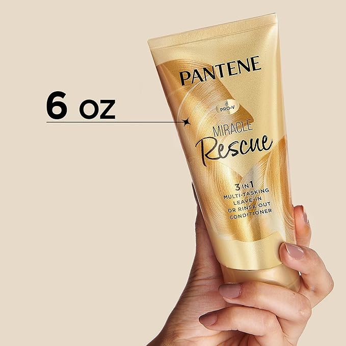 Pantene Miracle Rescue 3 in 1 Leave In Conditioner,Rinse off Conditioner,Heat Protectant for Hair,Detangler,Anti Frizz,Moisturizing,For All Hair Types,Safe-for Color Treated-Hair,6.0 fl oz,(Pack of 2)