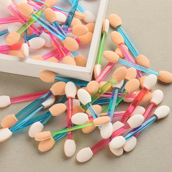 Fcozpjk Chrome Nail Powder Applicator Brushes, 100PCS Colorful Disposable Eyeshadow Applicators, Dual Side Eye Shadow Sponge Sticks, Nail Glitter Powder Pigment Pen Brush, Nail Art Applicator Tools