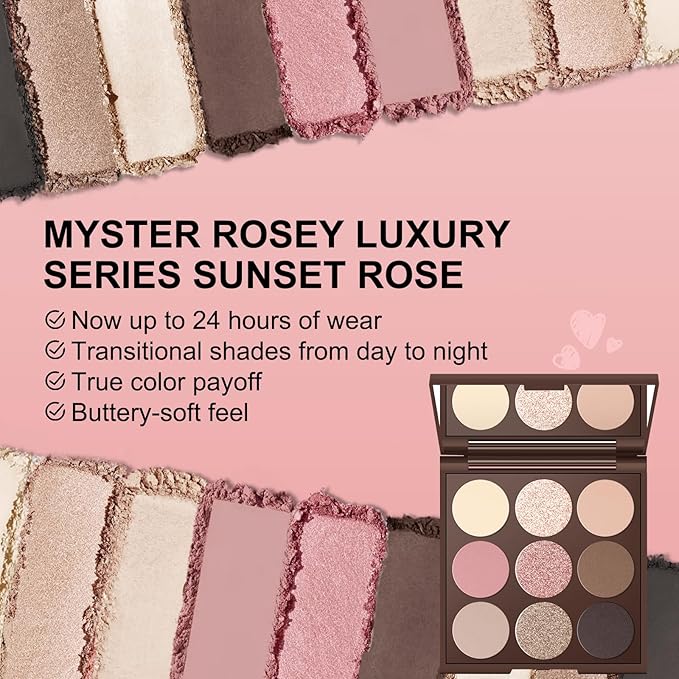 MYSTER ROSEY Neutral Eyeshadow Palette, Nude Eyeshadow Palette, Matte Eye Shadow Makeup Palette with Mirror, Long-Lasting Wear, Vegan, Cruelty-Free - 0.5oz