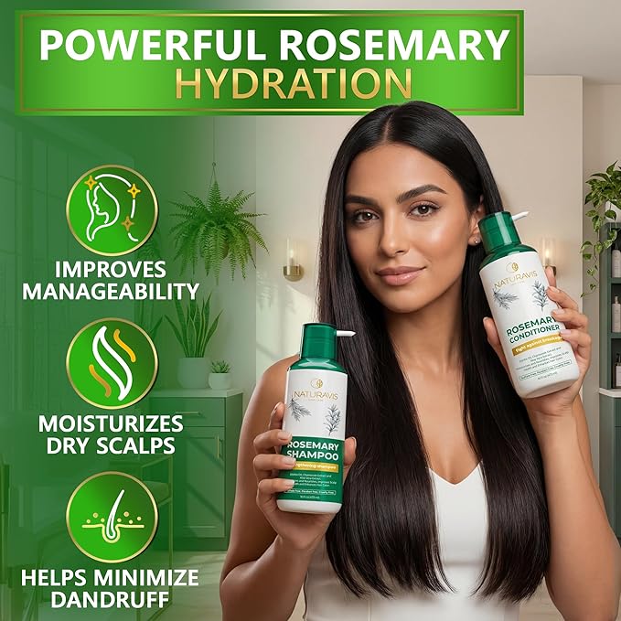 Rosemary Shampoo and Conditioner Set - Sulfate Free Cleanse for Flaky, Dry Scalp - Volume Boost for Thin and Fine Hair - Thickening Salon Professional Formula - For Women and Men - 16 Fl Oz (Set of 2)