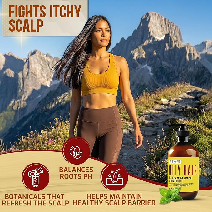 Oily Hair Shampoo - Sulfate Free Buildup Remover for Itchy Scalps - Deep Cleanse Shampoo for Dandruff and Flake Treatment for Men and Women - Paraben Free, Salon Professional Formula - 16 Fl Oz