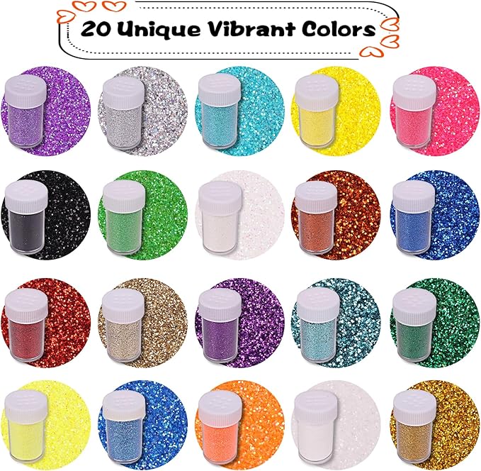 Holographic Fine Glitter Set, Multi Assorted 20 Colors Arts and Craft Glitter, Ultra Fine Glitter Powder Sequins for Resin Epoxy Tumbler Nail Body Face Hair Decoration Weddings Flowers Festival