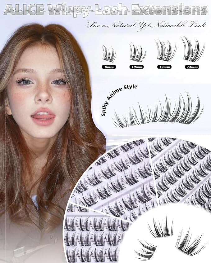 ALICE Manga Lash Clusters Natural Wispy 8-14mm Eyelash Clusters with Spikes Cluster Eyelash Extensions Spiky Invisible Band Cluster Lashes Anime Individual Lashes 108pcs