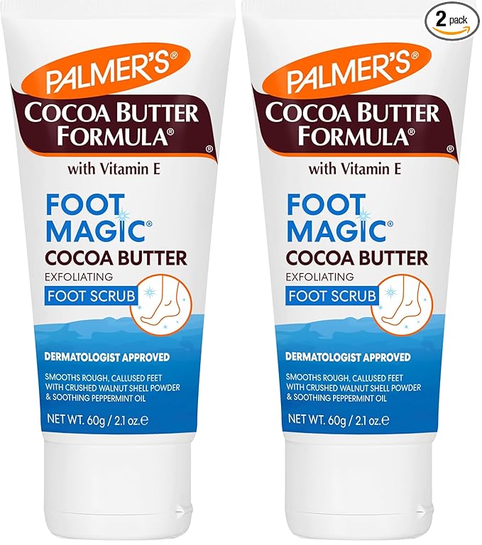Palmer's Cocoa Butter Formula Foot Magic Exfoliating Foot Scrub with Vitamin E for Dry,Cracked Feet,Use with-Foot Scrubber for Pedicure,2.1 Ounce,(Pack of 2)