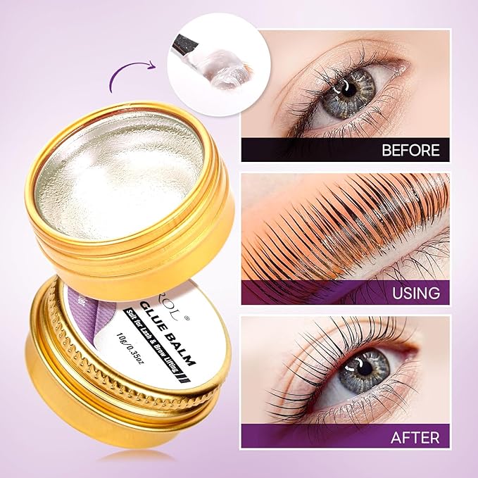 Lash Lift Glue Balm Eyelash Lifting Perm Lavender Strong Hold Lash&Brow Perm Glue Balm Brow Adhesive Powerful Sticky Brow Lamination 0.35Oz/10G