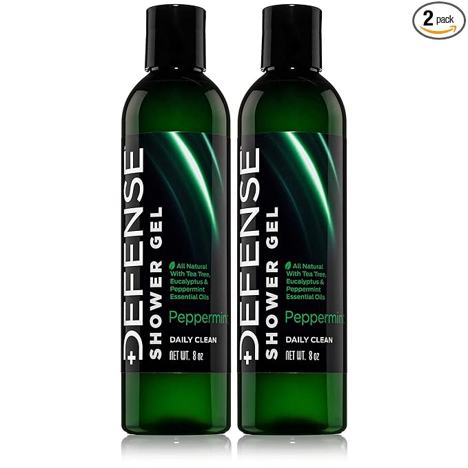 Defense Soap Peppermint Tea Tree Body Wash | All Natural Organic Shower Soap for Athletes | Odor Control & Skin Fungal Protection for Sports, Post Workout & Recovery - 8 oz (Pack of 2)