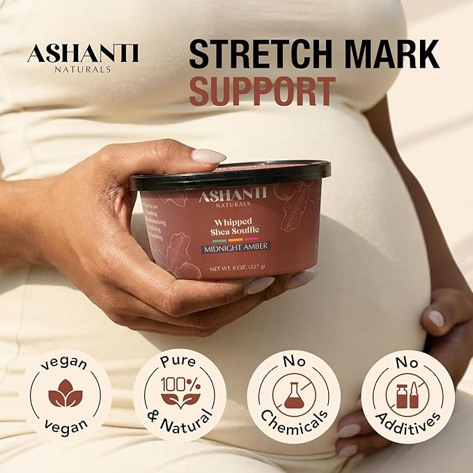 Ashanti Naturals Scented Whipped Shea Butter | African Body Butter for Men w/Coconut and Almond Oil (Midnight Amber Souffle, 8 oz)