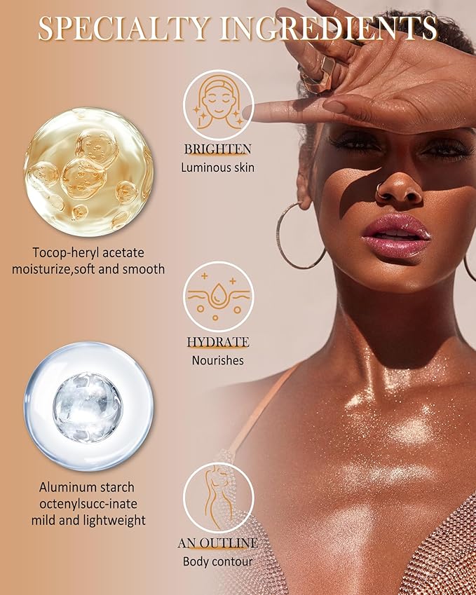Body Shimmer Glow Oil, Waterproof Long Lasting Face Brighten Sliver Luminizer, Moisturizing Hydrating Body Liquid Illuminator Highlighter Women Makeup, Shiny Diamond Face Glitter for Festive Party#01