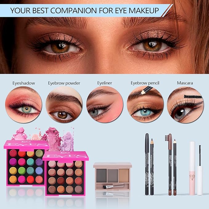Makeup Kits For Girls Teens, Makeup Gift Set For Women with Eyeshadow Palettes, Brushes, Lip Gloss, Travel Make up Starter Kit For Beginners (C01612)