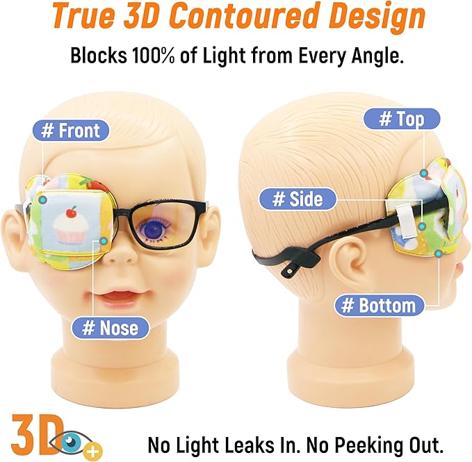 Astropic 3D Cotton & Silk Eye Patch for Kids | Boys Girls Eye Patch for Glasses | Medical Eyepatch for Children with Lazy Eye (Cream Cake, Right Eye)