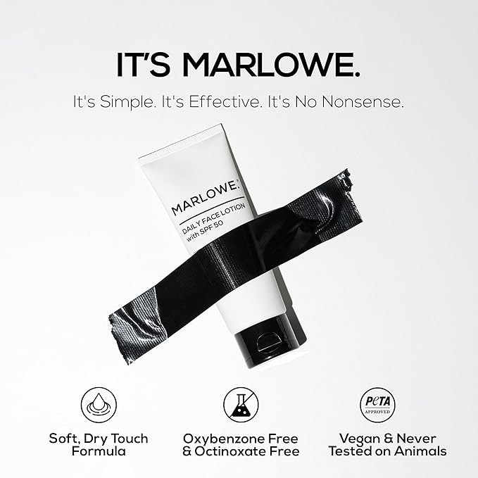 MARLOWE. Face Moisturizer with SPF 50, 3.4 oz, 2 Pack, Lightweight, Non-Greasy Daily Sunscreen Lotion to Protect, Hydrate & Nourish, Clean, Vegan Formula with Aloe Vera & Shea Butter, Fragrance Free