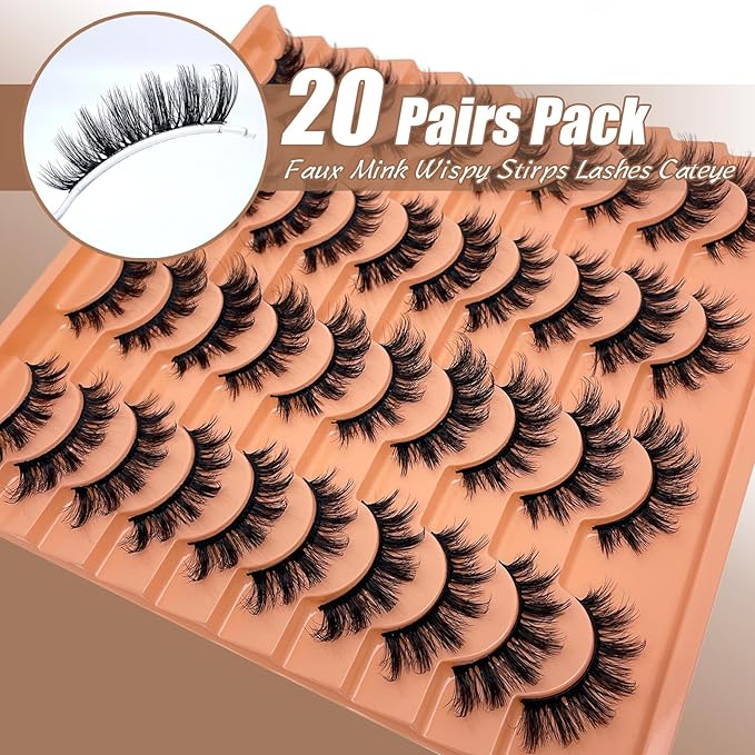 Fluffy Lashes Wispy Cat Eye Faux Mink Eyelashes C Curl 3D EyeLash Natural Look Cateye Lash Strips 16mm Long False Eyelashes Pack YH301