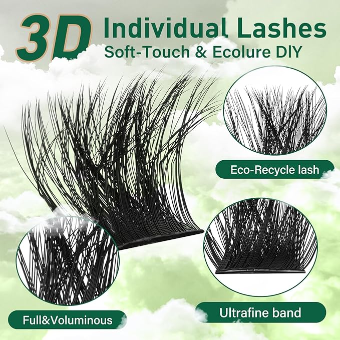 KEYYOU Lash Clusters 3D Effect Eyelash Clusters 231pcs Individual Lashes Wispy Lashes Volume Cluster Lashes Natural Soft DIY Lash Extension(3D-100D200D-D-8-16MIX)