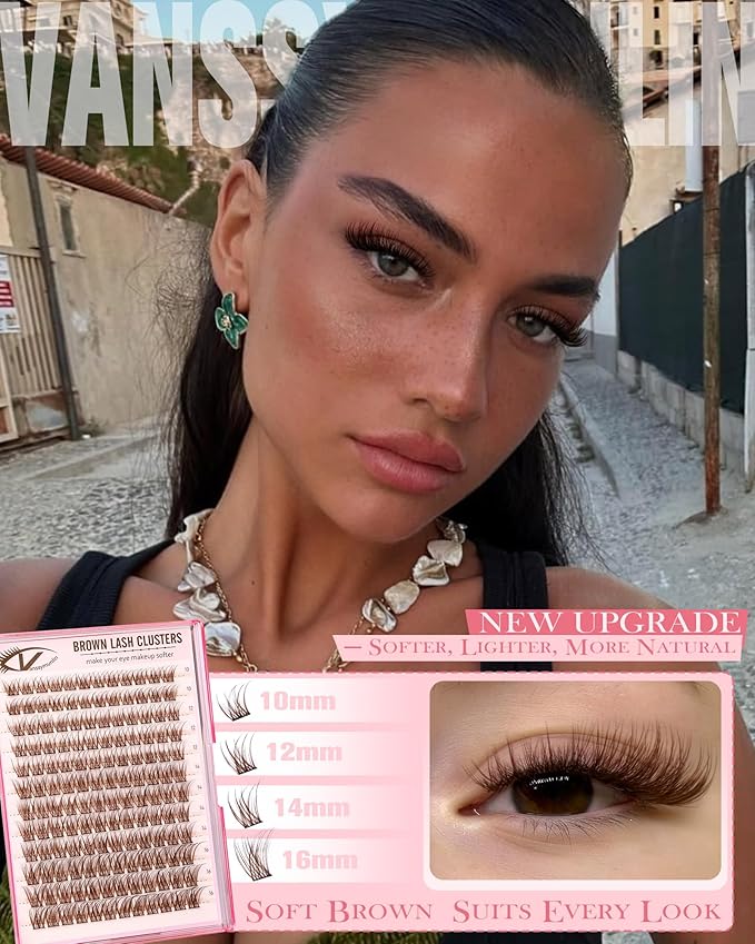 Brown Wispy Lash Clusters Natural Eyelashes Clusters Fairy Cluster Eyelash Extensions 10-16mm C Curl Lashes Dark Brown DIY Eyelash Clusters Waterproof Short Individual Lashes 144Pcs