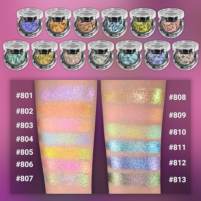 CHARMACY Multichrome Glitter Eyeshadow, Intense Color Shifting Creamy Eye Shadows, Highly Pigmented, Metallic Shimmer Eyeshadow #813
