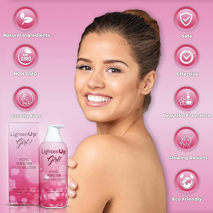 LightenUp Girl! Skin Brightening Lotion | 13.5 Fl oz / 400ml | Moisturizing, Hydrating Lotion for Even Skin Tone | with Tyrostat and Vitamin C