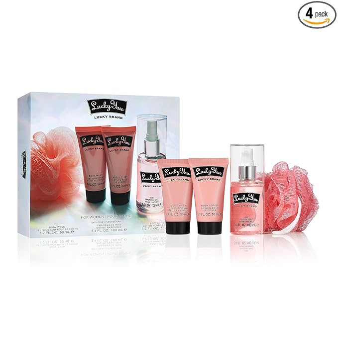 Lucky Brand, Lucky You Women's Fragrance 4 Piece Bath Set, 3.4 fl. Oz