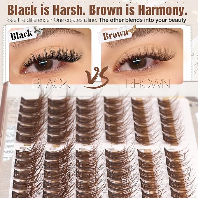 8-10-12MM Brown Lash Clusters Short Eyelash Clusters Wispy Fluffy Cluster Lashes Extensions Dark Brown Natural Cluster Eyelash Extensions C Curve DIY Lash Pack