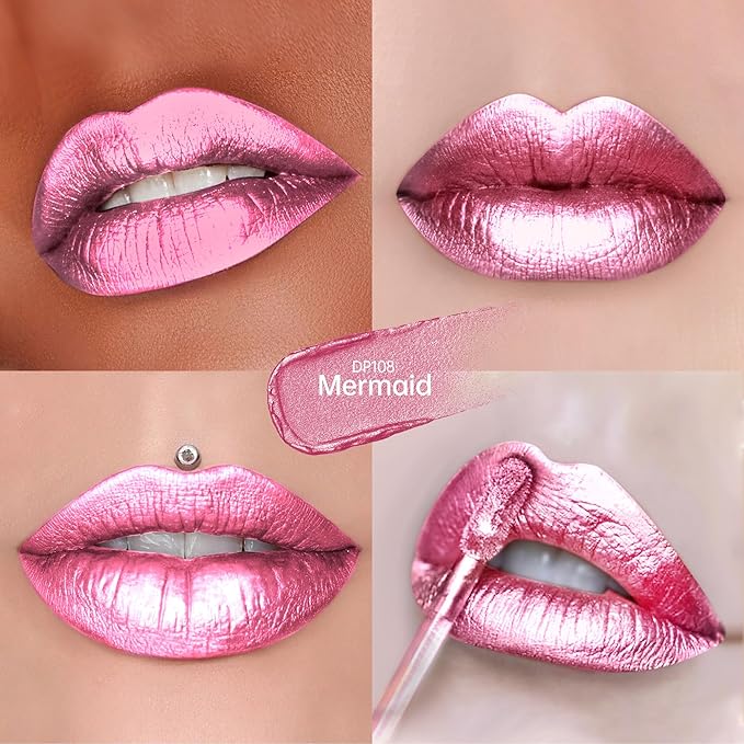 Depuplum 3Pc Lipsticks Set for Women Metallic Lipstick Long Lasting Dark Red Burgundy Pink Lip Gloss, Metal Shine Lightweight Hydrating Full Coverage Lip Color, DP104/107/108