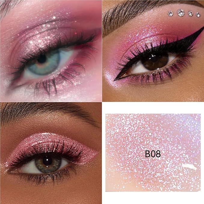 Glitter Purple Eyeshadow Palette, Single Shimmer Eye Shadow Palette Makeup Compact Pressed Powder Lightweight Blendable Metallic Holographic Iridescent Cream Eyeshadow Eye Highlighter for Women