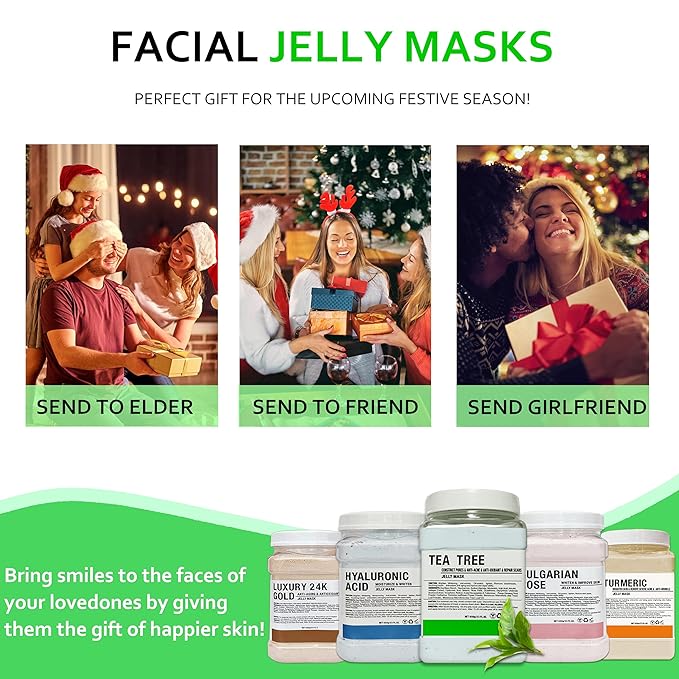 Jelly Mask Powder for Facials, Aloe Vera Jelly Masks for Facials Professional,Jelly Face Mask,Hydrating, Rubber Mask for Fight Fine Lines with Double-ended Silicone Brush, 23 Fl Oz
