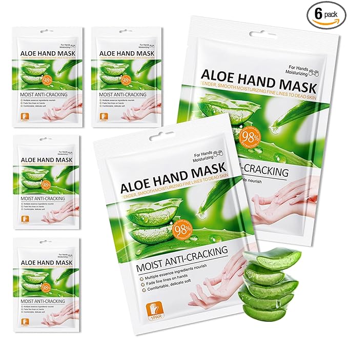 6 Pairs Hand Mask for Dry Cracked Hands,Nourishing Moisturizing Gloves,Hands Moisturizer for Deep Moisturizing,Silky Smooth Moisturizing Gloves,Hand Care Mask Set(N)