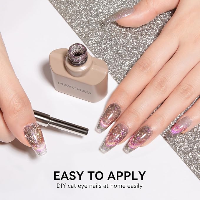 MAYCHAO 15ML Cosmic Violet Cat Eye Gel Nail Polish 1Pc Chameleon Purple Dream Cat Eye Gel Polish with Magnet Soak off Holographic Magnetic Nail Polish for Nail Art Manicure Salon DIY at Home, 0.5 OZ