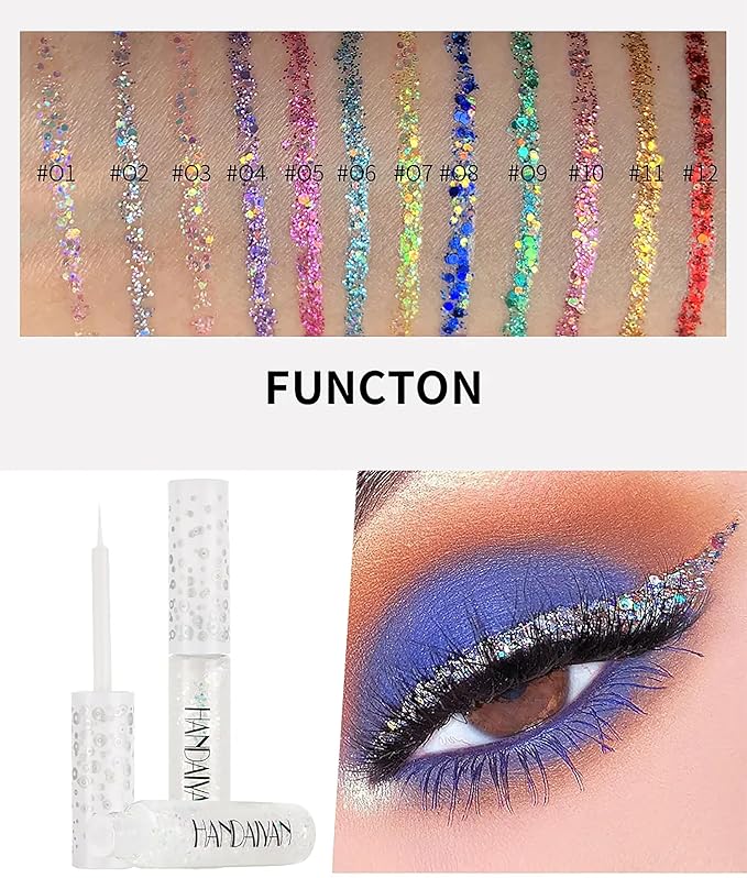 R.Y.M Silver Purple Gold Color Glitter Eyeliner Liquid,Long Lasting,Quick-drying,Waterproof, Shimmer Silver Glitter Eyeliner Eyeshadow for Party Festival Makeup (10#, 0.5 Ounce (Pack of 1))